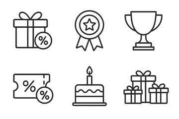 Gift and reward line icon set. Bonus, award, prize, and discount vector symbols. Birthday celebration, shopping sale, and collection concepts for web and mobile illustration.