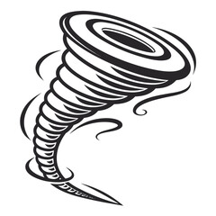 Black tornado spiral graphic on white background hurricane
