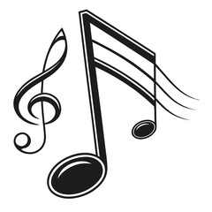 Black treble clef and musical notes on white musical symbol