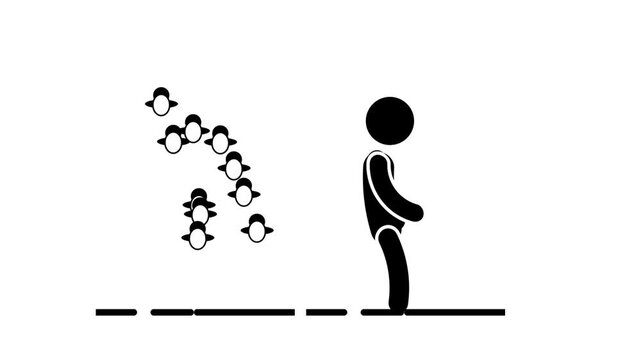 A man frantically runs to escape a swarm of hornets chasing him, symbolizing fear, danger, and the instinct to survive a sudden unexpected threat