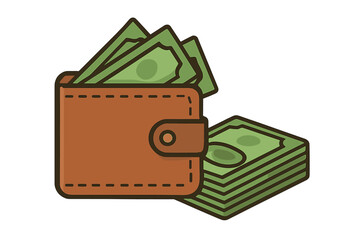 Wallet with money vector icon. Flat illustration of cash banknotes. Financial concept of wealth, savings, and income. Business payment, salary or profit in a leather purse.