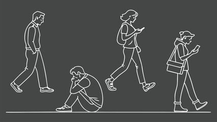 People in Different Poses Including Standing, Walking, Sitting, and Talking Outlined, Symbol for architecture and landscape drawing, Simple People line cad art
