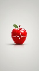 Red apple with heartbeat line showing health and nutrition significance