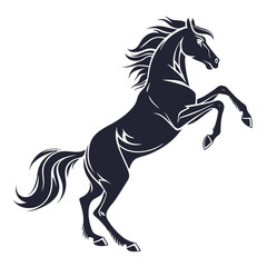 Dark blue horse rearing up on hind legs white background