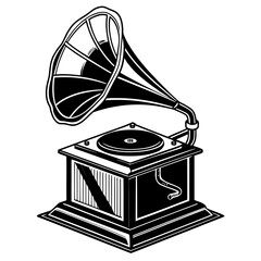 Vintage Gramophone Black and White Graphic antique