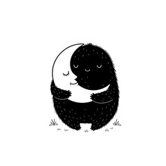 Vector art of cute cartoon monster hugging the moon
