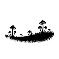 Vector art of silhouette of mushrooms and grass
