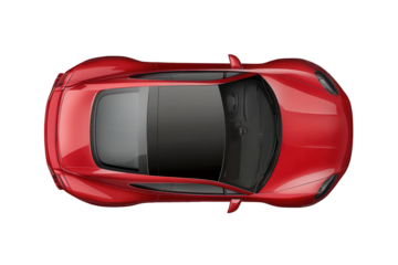 Top view of a sleek red car on a transparent background showcasing modern design and streamlined features, perfect for automotive presentations or creative projects