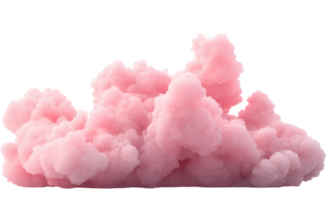 Vibrant pink cloud forming a soft, fluffy texture against a transparent backdrop on an isolated surface during daylight