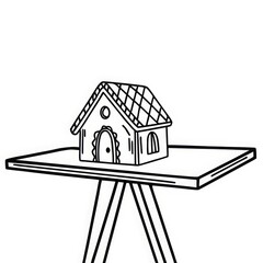 Gingerbread house on table in minimal line art