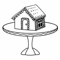 Gingerbread house on table in minimal line art