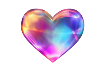 Bright and vibrant holographic heart icon gleams with colors, symbolizing love and positivity in a playful and artistic style
