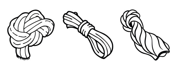 Illustration of different types of rope knots and coils on a white background. Rope Knot and Coils  Vector Illustration