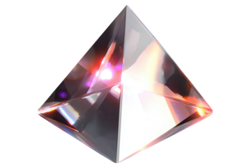 Levitating prismatic crystalline pyramid reflecting light in a bright environment during daytime