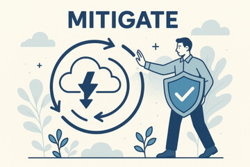 Man mitigating cyber security risk protecting cloud data