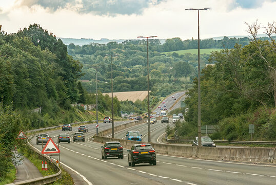 Cars on a motorway to Brighton, England, cars moving on a motorway. UK