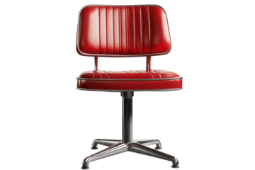 Retro red diner chair stands isolated showcasing its classic design, highlighting an era of vibrant colors and vintage vibes perfect for nostalgic decor or theme settings