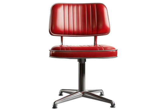 Retro red diner chair stands isolated showcasing its classic design, highlighting an era of vibrant colors and vintage vibes perfect for nostalgic decor or theme settings