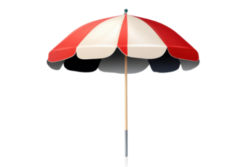 Bright red and white beach umbrella standing tall against a transparent background ready for summer fun by the seaside