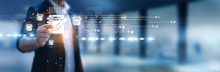 Businessman hand hold agenda, strategic planning, meeting schedules, task prioritization, project...