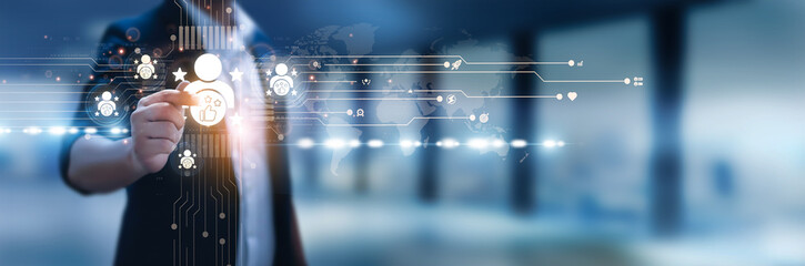 Businessman hand hold customer satisfaction, feedback systems, service quality, loyalty programs,...