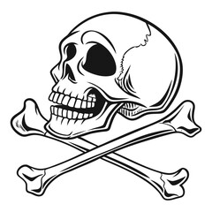 Black and white skull and crossbones graphic symbol