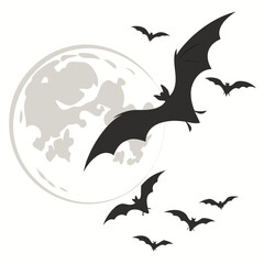 Black bats flying around a pale moon graphic full moon