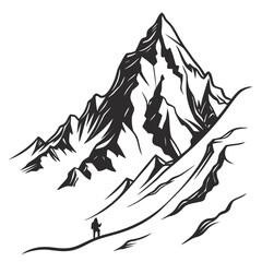 Black mountain range outline with single hiker silhouette