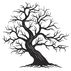 Obraz premium Black silhouette of a gnarled bare tree with crooked branches 2