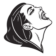 Black silhouette of a screaming woman with fangs vampire