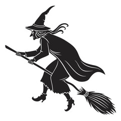 Black silhouette of a witch flying on a broomstick 6