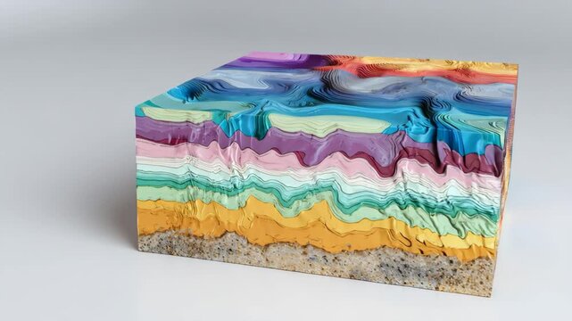 Medium shot of 3D geological model illustrating diverse subsurface mineral layers with vibrant color coding for exploration analysis.