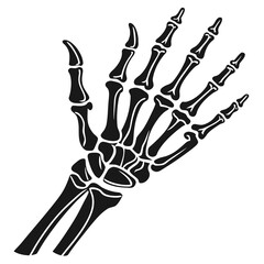 Black skeleton hand on white background hand bones
