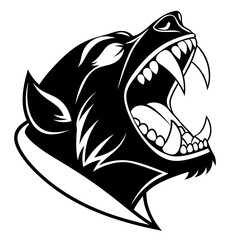 Black wolf head snarling with sharp fangs sharp teeth