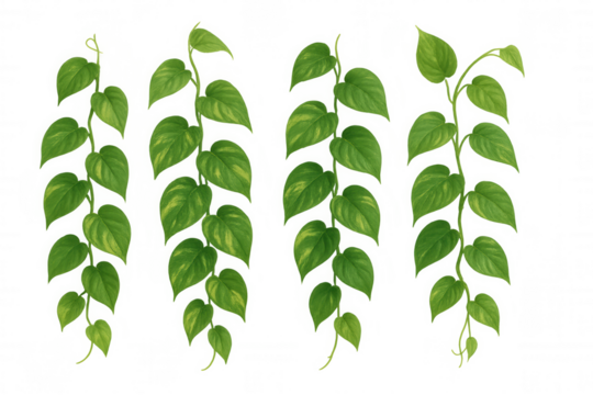 Pothos plant vines with green and yellow variegated leaves for botanical decoration and home interior design