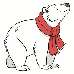 Cartoon polar bear wearing a red scarf animal arctic