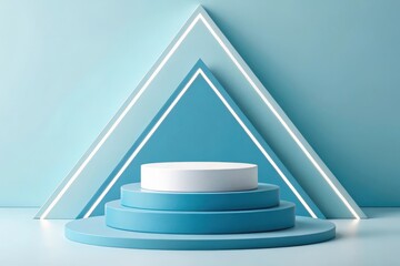 Obraz premium Modern geometric display pedestal with neon accents mockup