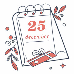 Christmas calendar page with gift and festive foliage