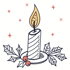 Fototapeta premium Christmas candle with holly and berries flame