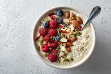 Delicious Yogurt Bowl with Fresh Berries Nuts and Seeds