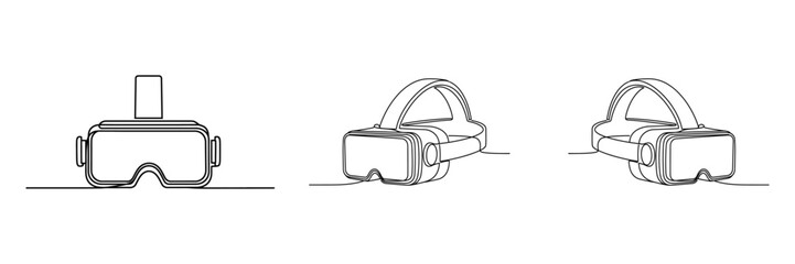 Vector art of continuous line drawing of virtual reality glasses vr headset for gaming and entertainment modern electronic device vector illustration transparent background