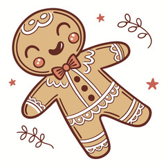 Cute gingerbread man with bow tie and icing cookie