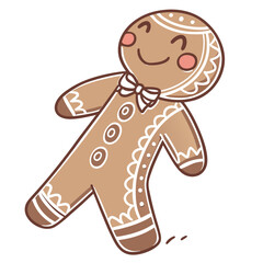 Cute gingerbread man with white icing and bow tie cookie