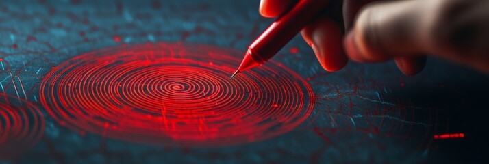 Fototapeta na wymiar Geologist is analyzing seismic data on a futuristic touchscreen, locating the epicenter of an earthquake with a digital pen, visualizing the propagation of seismic waves