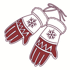 Red winter mittens with snowflakes and zigzag pattern