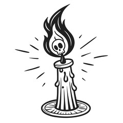 Spooky skull candle flame black and white candle flame icon