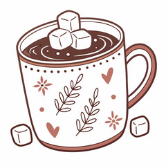 White mug with hot chocolate and marshmallows drink