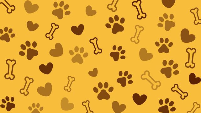 Hearts, paw prints, and dog bones form a cute doodle pet pattern perfect for animation background designs, stationery, or accessories. Ideal for pet digital themed. seamless loop animated