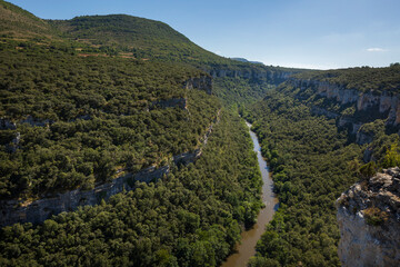 View of the Ebro River in Pesquera de Ebro, viewpoint of the Ebro canyons, Burgos