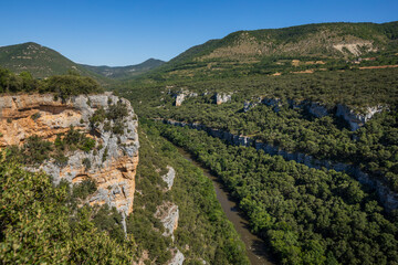View of the Ebro River in Pesquera de Ebro, viewpoint of the Ebro canyons, Burgos